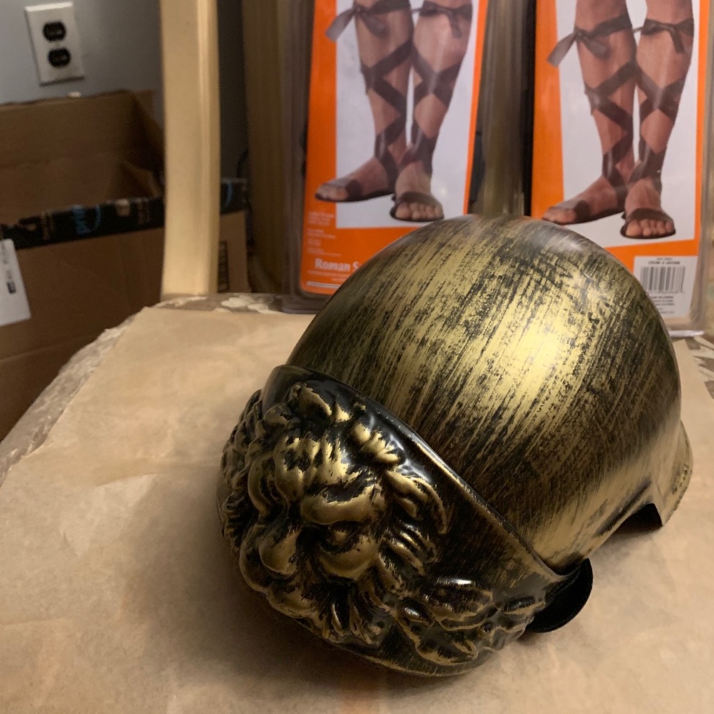 Costume gladiator helmet and sandals